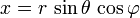 {x}=r \, \sin\theta \, \cos\varphi \quad