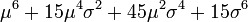 \mu^6 + 15 \mu^4 \sigma^2 + 45 \mu^2 \sigma^4 + 15 \sigma^6
