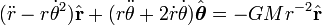 (\ddot r - r\dot\theta^2) \hat{\mathbf{r}} + (r\ddot\theta + 2\dot r \dot\theta) \hat{\boldsymbol\theta}= -GMr^{-2}\hat{\mathbf{r}}