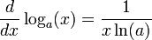 \frac{d}{dx}\log_a(x) = \frac{1}{x\ln(a)}