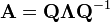 \mathbf{A}=\mathbf{Q}\mathbf{\Lambda}\mathbf{Q}^{-1}