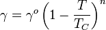 \gamma = \gamma^o \left( 1-\frac{T}{T_C} \right)^n
