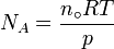 N_A = \frac{n_\circ R T}{p} \,