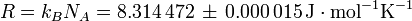R = k_BN_A = 8.314 \, 472 \, \pm \, 0.000 \, 015 \, \mbox{J}\cdot\mbox{mol}^{-1}\mbox{K}^{-1}\,