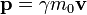 \mathbf{p} = \gamma m_0\mathbf{v}