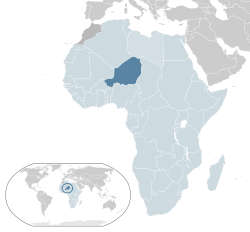 Location of Niger (dark blue)– in Africa (light blue & dark grey)– in the African Union (light blue)