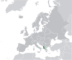 Location of &nbsp;Albania&nbsp;&nbsp;(green)in Europe&nbsp;&nbsp;(dark grey)&nbsp; &mdash;&nbsp; [Legend]
