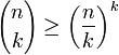{n \choose k} \ge \left(\frac{n}{k}\right)^k