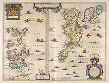 An old map of two island groups with the