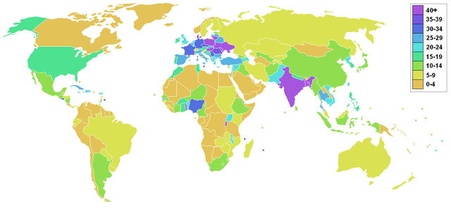 File:Arable land percent world.png