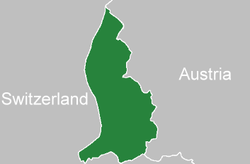 Location of &nbsp;Liechtenstein&nbsp;&nbsp;(green)in between Switzerland and Austria&nbsp;&nbsp;(grey)