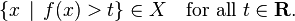 \{x\,\mid\,f(x) > t\} \in X\quad \text{for all}\ t\in\mathbf{R}.