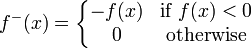 f^-(x) = \left\{\begin{matrix} -f(x) & \text{if } f(x) < 0 \\ 0 & \text{otherwise} \end{matrix}\right.