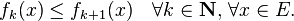 f_k(x) \leq f_{k+1}(x) \quad \forall k\in \mathbf{N}, \, \forall x \in E.
