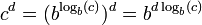 c^d = (b^{\log_b (c) })^d = b^{d \log_b (c)} \,