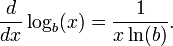 \frac{d}{dx} \log_b(x) = \frac{1}{x\ln(b)}.