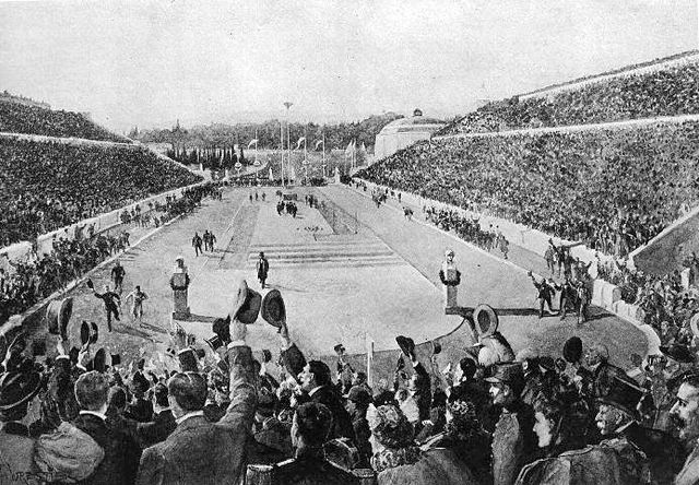 File:Louis entering Kallimarmaron at the 1896 Athens Olympics.jpg