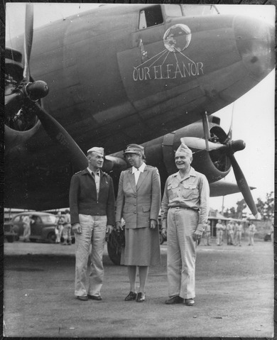 File:Eleanor Roosevelt, General Harmon, and Admiral Halsey in New Caledonia - NARA - 195974.tif