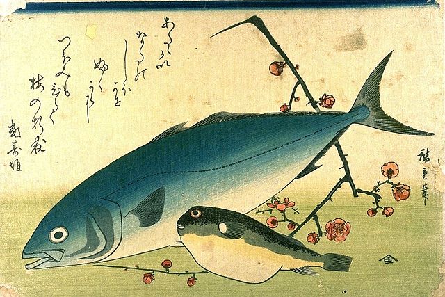 File:Hiroshige A Shoal of Fishes Fugu Yellowtail.jpg