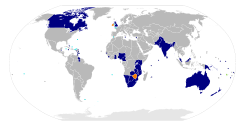 Current members Antigua and Barbuda Australia Bahamas Bangladesh Barbados Belize Botswana Brunei Cameroon Canada Cyprus Dominica Gambia Ghana Grenada Guyana India Jamaica Kenya Kiribati Lesotho Malawi Malaysia Maldives Malta Mauritius Mozambique Namibia Nauru New Zealand Nigeria Pakistan Papua New Guinea Rwanda St. Kitts and Nevis Saint Lucia St. Vincent and the Grenadines Samoa Seychelles Sierra Leone Singapore Solomon Islands South Africa Sri Lanka Swaziland Tanzania Tonga Trinidad and Tobago Tuvalu Uganda United Kingdom Vanuatu Zambia Dependent territories of members ;Territories of Australia : Ashmore and Cartier Islands : Australian Antarctic Territory : Christmas Island : Cocos (Keeling) Islands : Coral Sea Islands : Heard Island and McDonald Islands : Norfolk Island ;British Overseas Territories : Anguilla : Cayman Islands : Gibraltar : Montserrat : Pitcairn Islands : Turks and Caicos Islands : Saint Helena, Ascension and Tristan da Cunha : South Georgia and the South Sandwich Islands : Bermuda : British Antarctic Territory : British Indian Ocean Territory : British Virgin Islands : Falkland Islands ;Sovereign Base Areas : Akrotiri and Dhekelia ;Crown dependencies : Guernsey : Jersey : Isle of Man ;Free association with New Zealand : Cook Islands : Niue ;Territories of New Zealand : Tokelau : Ross Dependency Suspended members Fiji Former members Ireland Zimbabwe