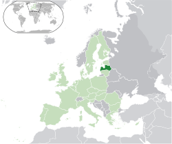 Location of &nbsp;Latvia&nbsp;&nbsp;(dark green)&ndash;&nbsp;in Europe&nbsp;&nbsp;(green &&nbsp;dark grey)&ndash;&nbsp;in the European Union&nbsp;&nbsp;(green)&nbsp; &mdash;&nbsp; [Legend]