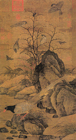 File:Huang Zhucai, Mountain Magpie, Sparrows and Bramble.jpg
