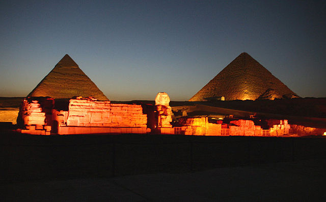 File:PyramidsofGiza at night.jpg