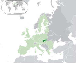 Location of &nbsp;Slovakia&nbsp;&nbsp;(dark green)&ndash;&nbsp;in Europe&nbsp;&nbsp;(green &&nbsp;dark grey)&ndash;&nbsp;in the European Union&nbsp;&nbsp;(green)&nbsp; &mdash;&nbsp; [Legend]