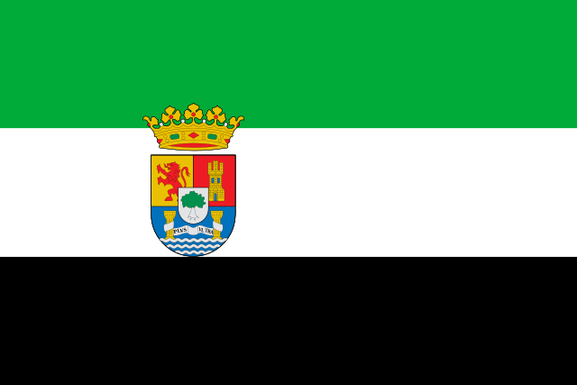 File:Flag of Extremadura with COA.svg
