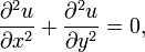 \frac{\part^2 u}{\partial x^2} + \frac{\part^2 u}{\partial y^2}=0,\,