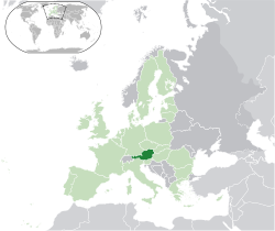 Location of &nbsp;Austria&nbsp;&nbsp;(dark green)&ndash;&nbsp;in Europe&nbsp;&nbsp;(green &&nbsp;dark grey)&ndash;&nbsp;in the European Union&nbsp;&nbsp;(green)&nbsp; &mdash;&nbsp; [Legend]